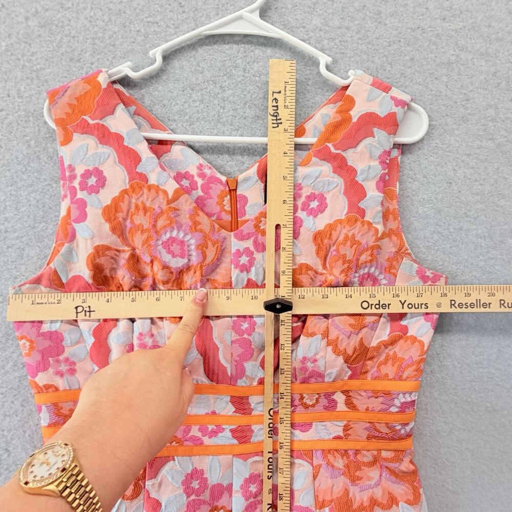 Bigio Collection Dress Womens Size 6 Pink Orange Jaquard Preppy Old Money Glam - Picture 6 of 7